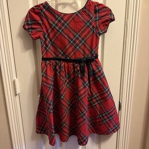 Hope and Henry Red Plaid Christmas Holiday Dress Kids Girls Size 8 Velvet Trim‎